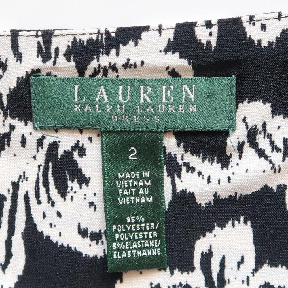 Ralph Lauren Black & White Faux Wrap V-neck Slim Fit Midi Sheath Dress Size 2 - Picture 9 of 10